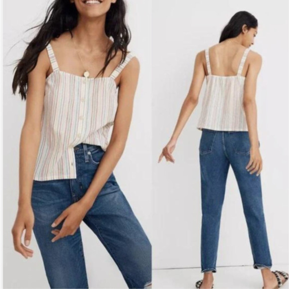 Madewell Raibnbow Striped Cami Blouse top button front, size XS, 100% Cotton - Picture 1 of 8